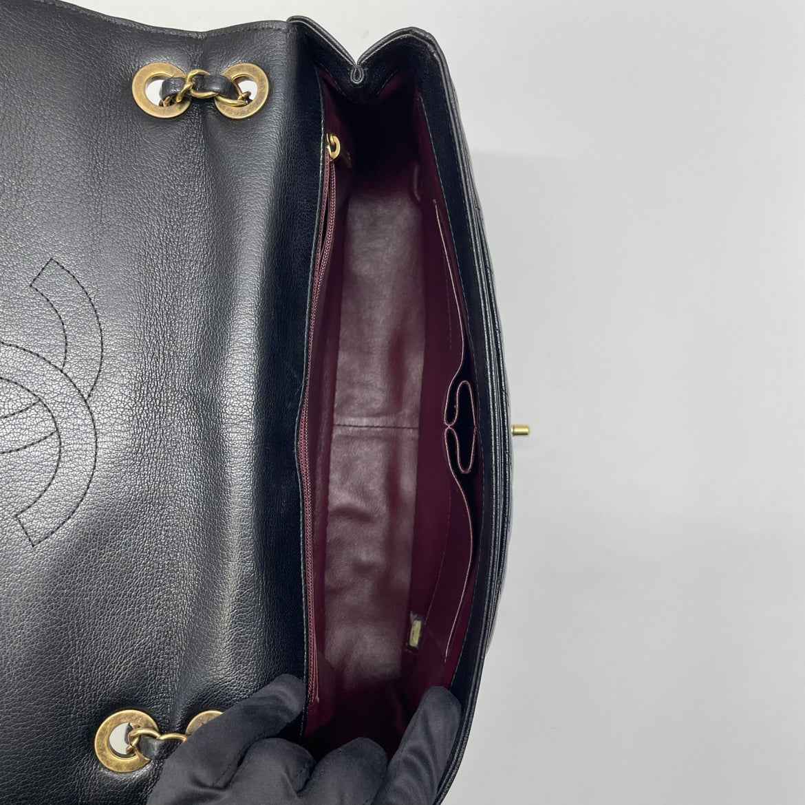 Chanel Black Calfskin Quilted Diagonal One Shoulder Bag A93231 (VB038290210H)