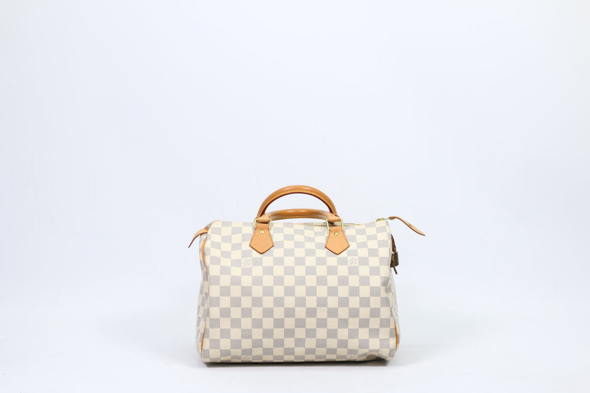 Louis Vuitton White PVC Damier Azur Canvas Speedy 30 Tote Bag N41533