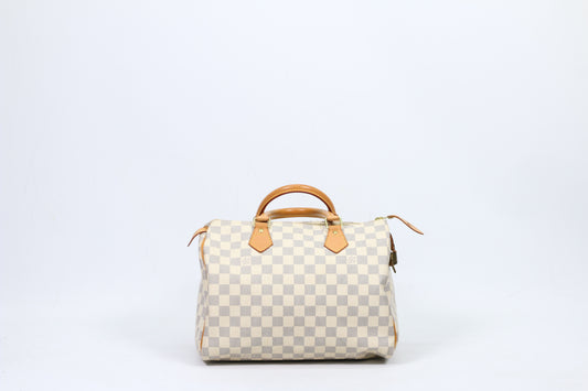 Louis Vuitton White PVC Damier Azur Canvas Speedy 30 Tote Bag N41533 (DU3150)