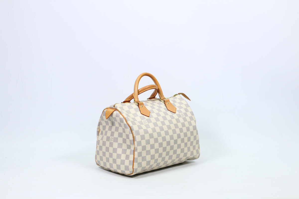 Louis Vuitton White PVC Damier Azur Canvas Speedy 30 Tote Bag N41533