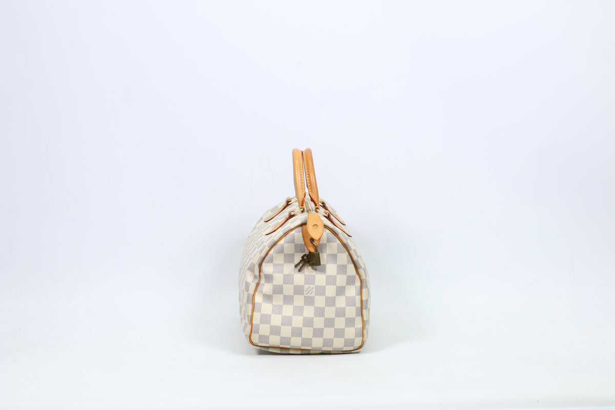 Louis Vuitton White PVC Damier Azur Canvas Speedy 30 Tote Bag N41533
