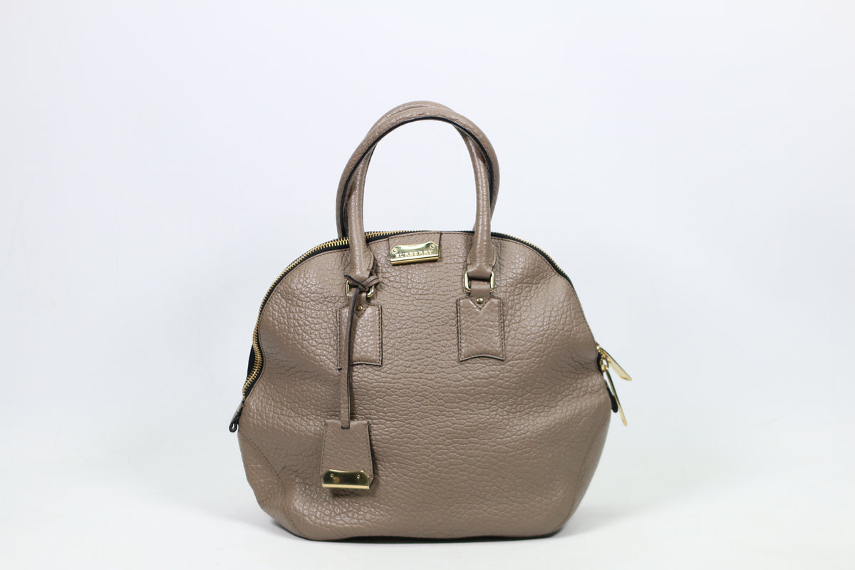 Burberry Gray Leather Gold-Tone Logo Detail Orchard Medium Tote Bag 3856227
