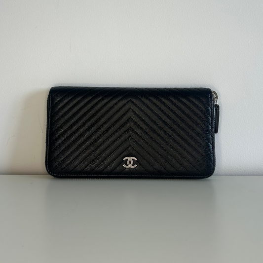 Chanel Caviar Chevron Coco Zip-Up Long Wallet