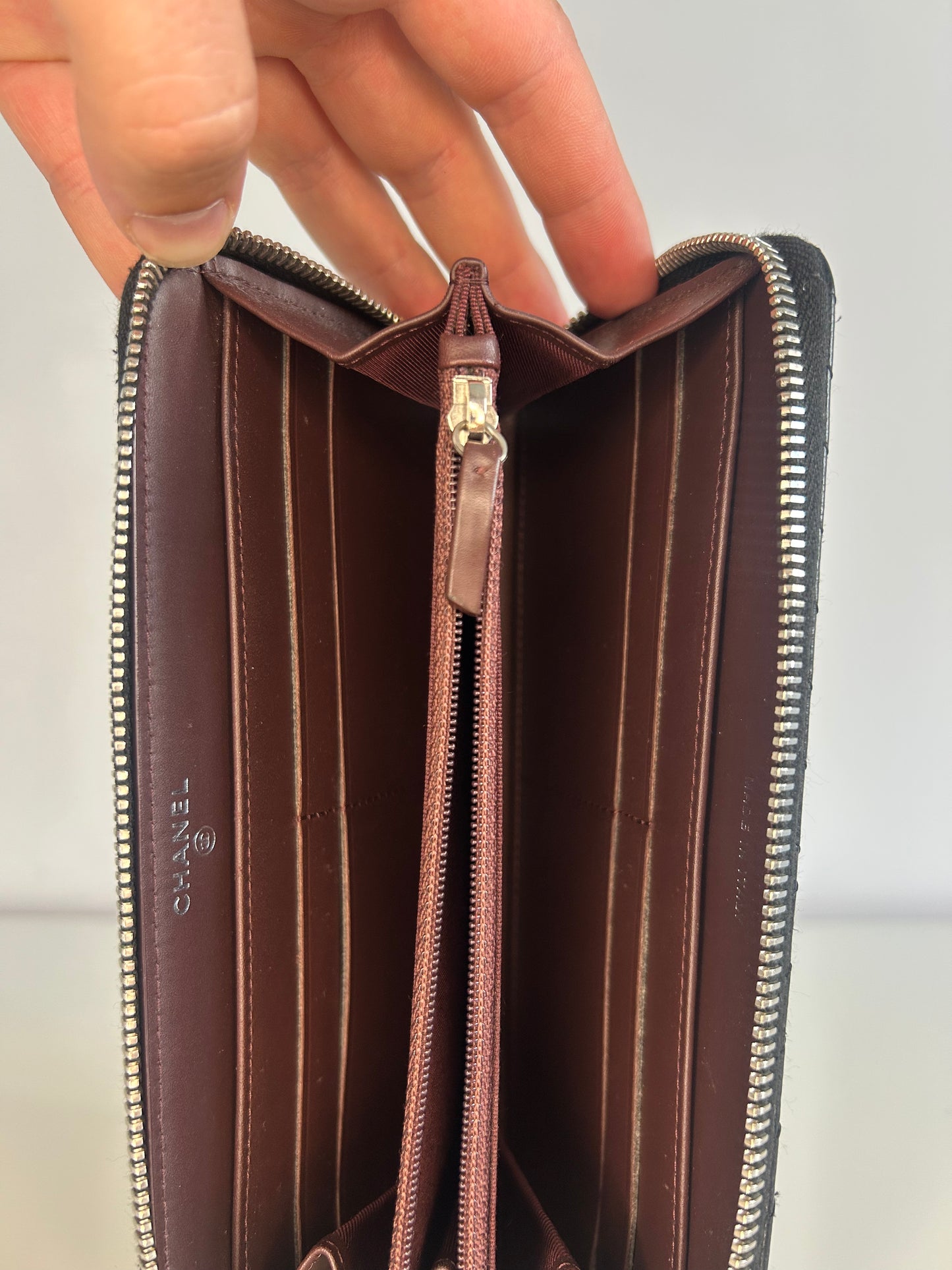 Chanel Caviar Chevron Coco Zip-Up Long Wallet