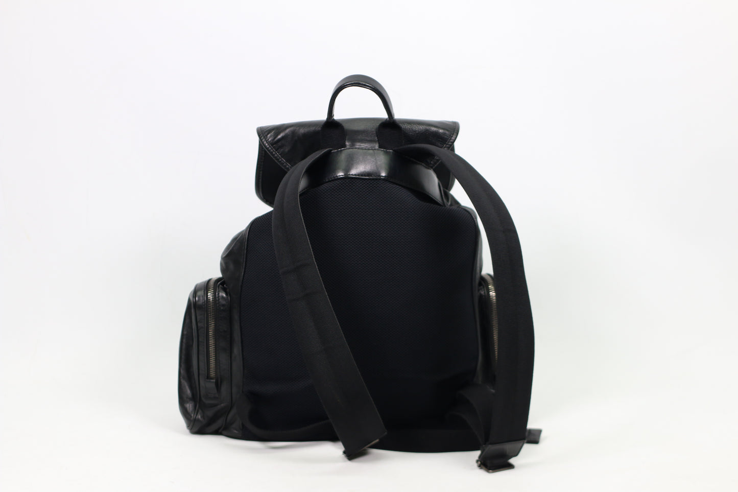 Dior Black Leather Homme Side Zip Pocket Flap ONE Backpack 05-BO-0196