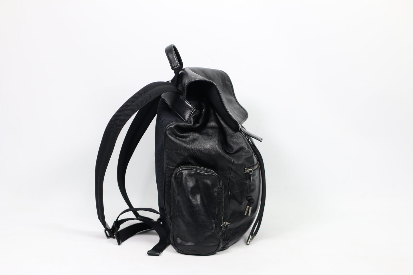 Dior Black Leather Homme Side Zip Pocket Flap ONE Backpack 05-BO-0196