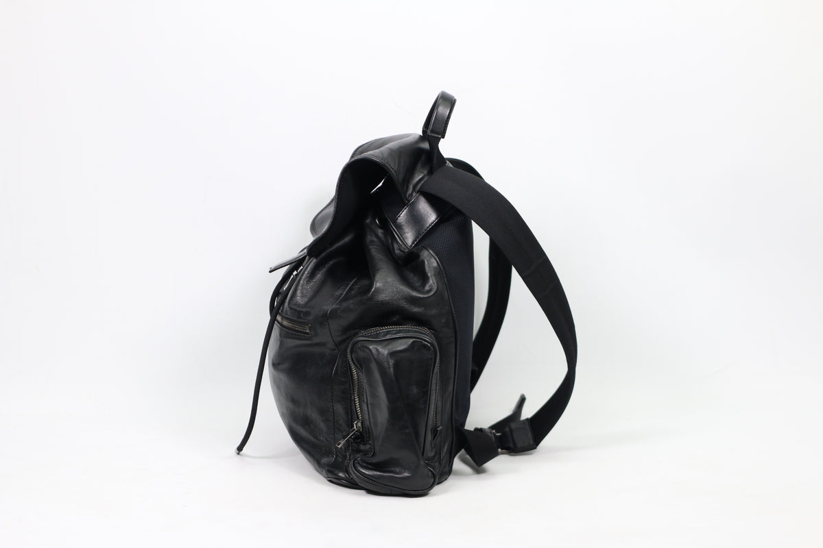 Dior Black Leather Homme Side Zip Pocket Flap ONE Backpack 05-BO-0196