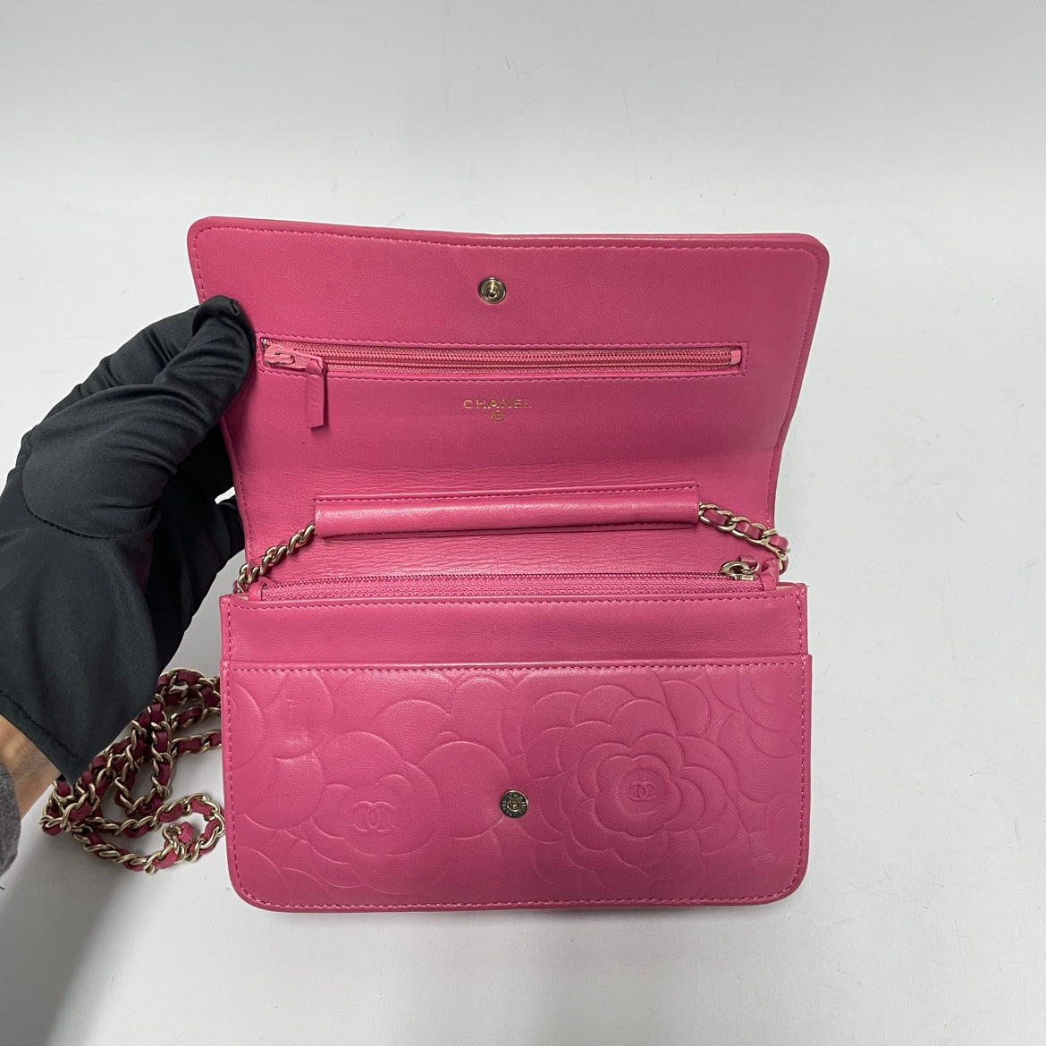 Chanel Pink Lambskin Camellia WOC Chain Mini Crossbody Bag A447421 (V3830425P)