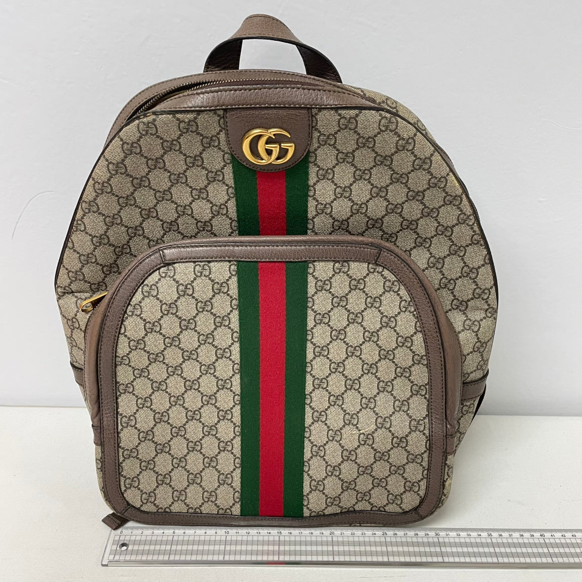 Gucci Brown PVC GG Gold-Tone Logo Ophidia Medium Backpack 547967