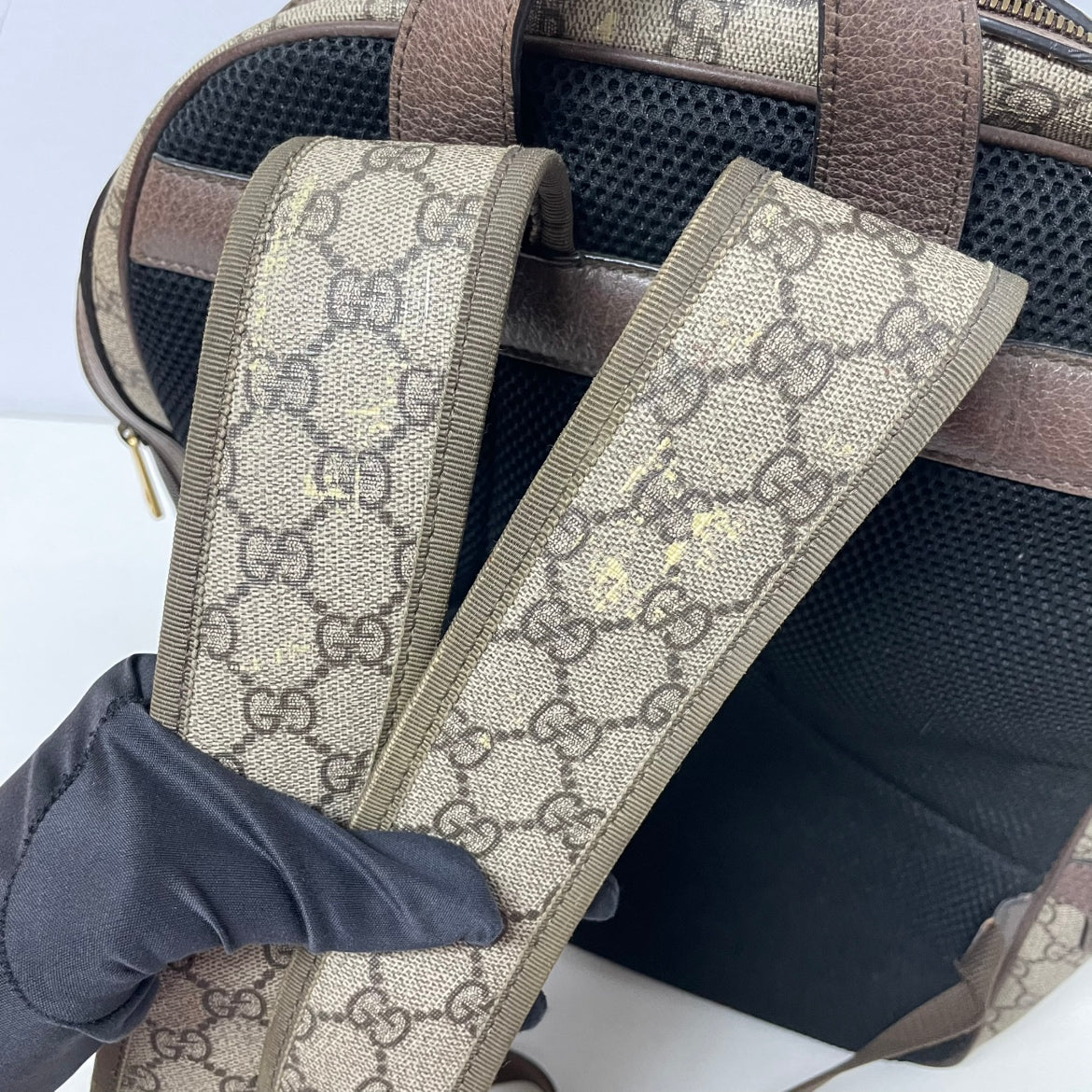 Gucci Brown PVC GG Gold-Tone Logo Ophidia Medium Backpack 547967