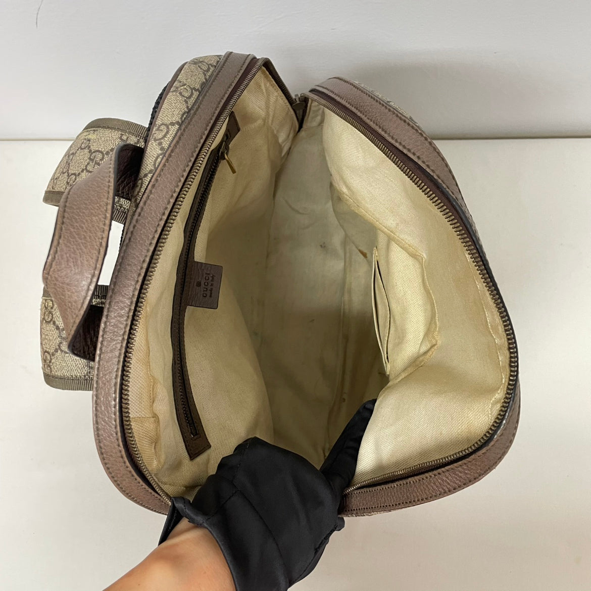 Gucci Brown PVC GG Gold-Tone Logo Ophidia Medium Backpack 547967