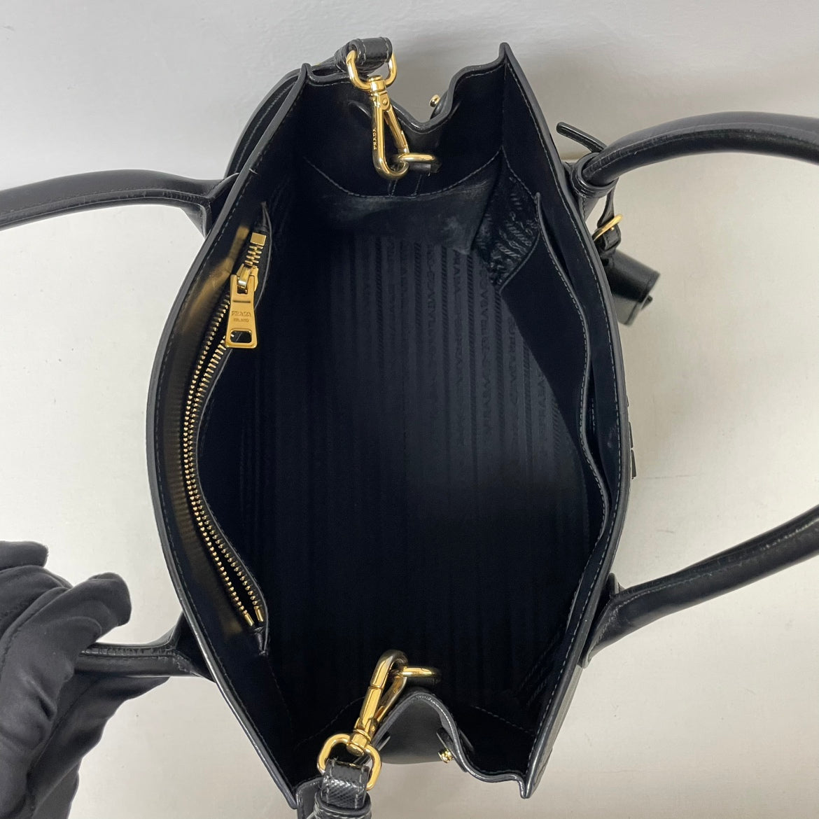 Prada Black Leather Saffiano Monochrome Small Shoulder Bag 1BA156