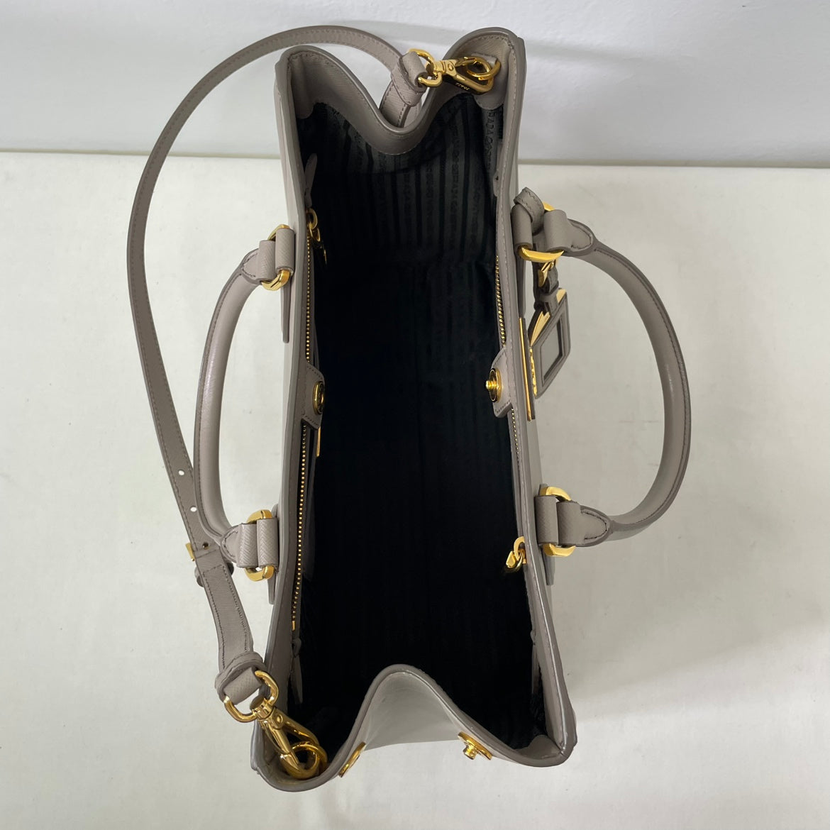 Prada Gray Leather Saffiano Lux Two-Tone ONE Shoulder Bag BN2438