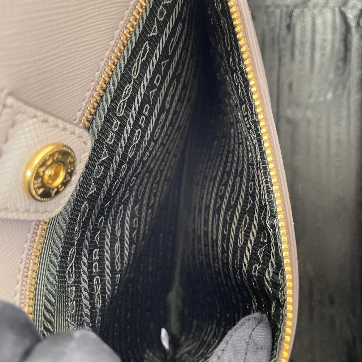 Prada Gray Leather Saffiano Lux Two-Tone ONE Shoulder Bag BN2438