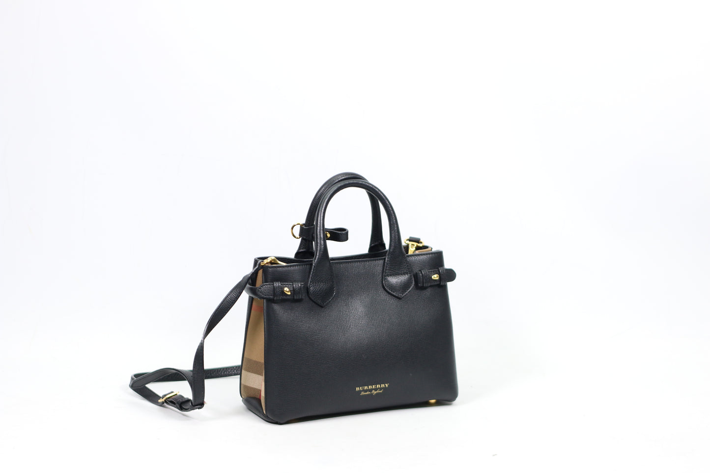 Burberry Black Leather Side House Check Banner Small Shoulder Bag 4023700