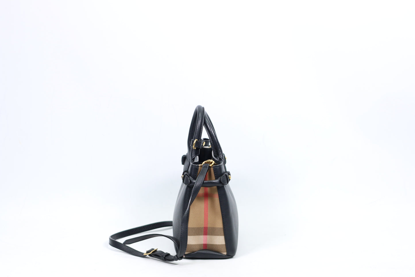 Burberry Black Leather Side House Check Banner Small Shoulder Bag 4023700