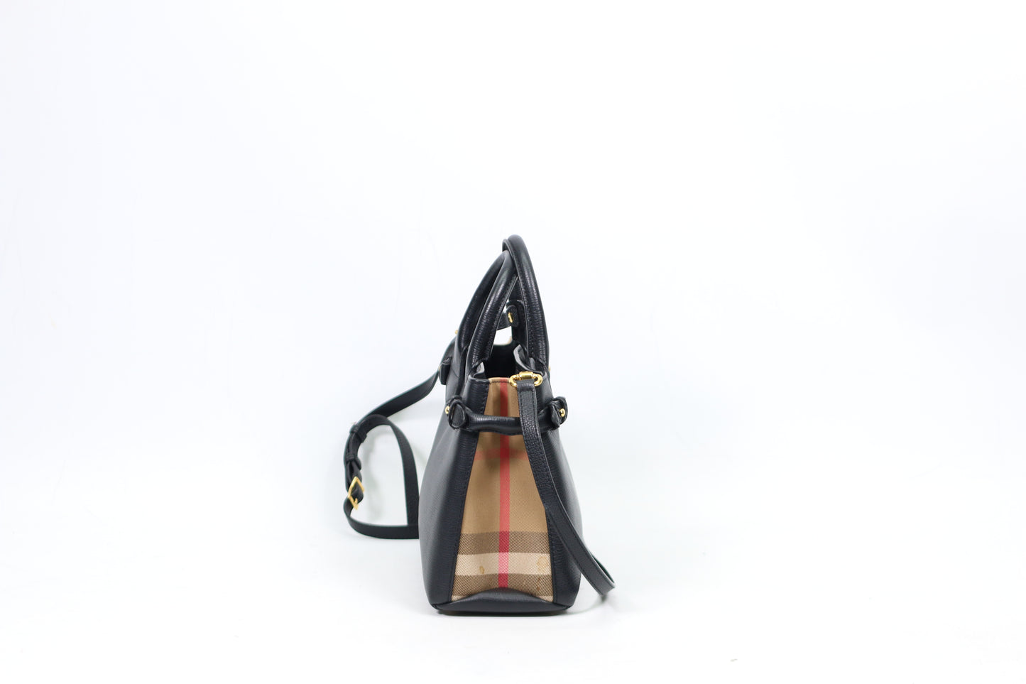 Burberry Black Leather Side House Check Banner Small Shoulder Bag 4023700