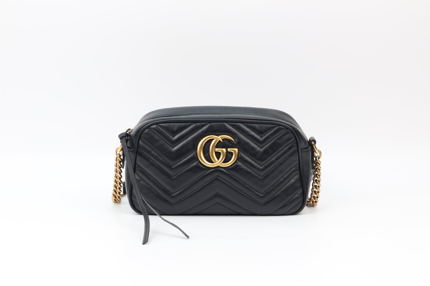 Gucci Black Leather GG Marmont Small Matelassé Chain Crossbody Bag 447632 (V7228330P)