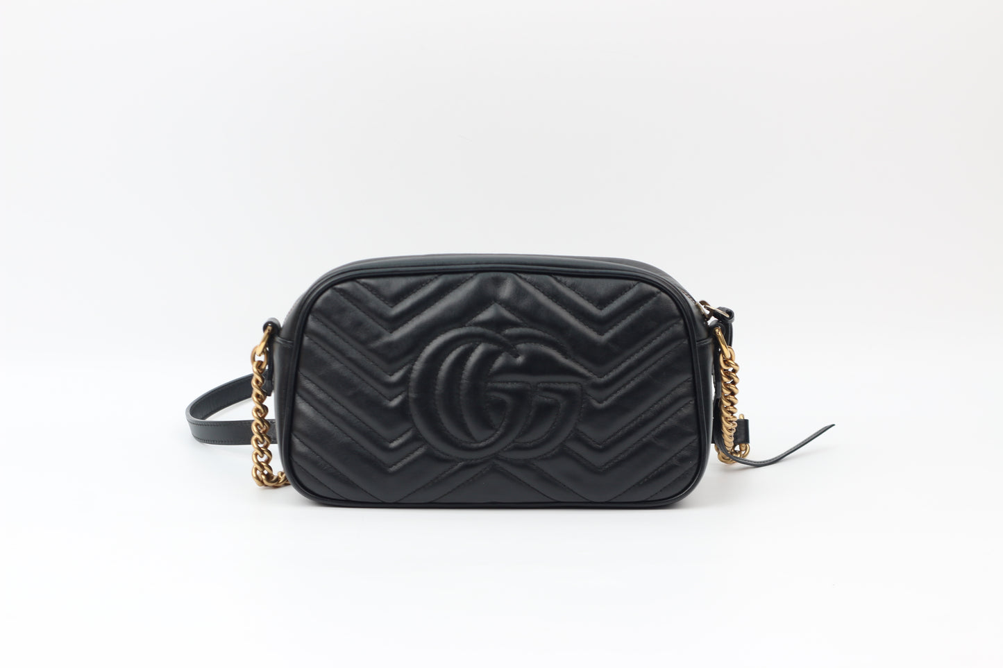 Gucci Black Leather GG Marmont Small Matelassé Chain Crossbody Bag 447632 (V7228330P)