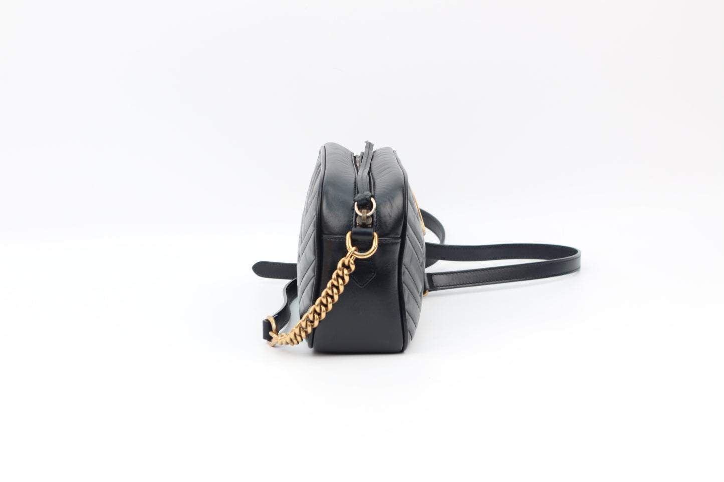 Gucci Black Leather GG Marmont Small Matelassé Chain Crossbody Bag 447632 (V7228330P)
