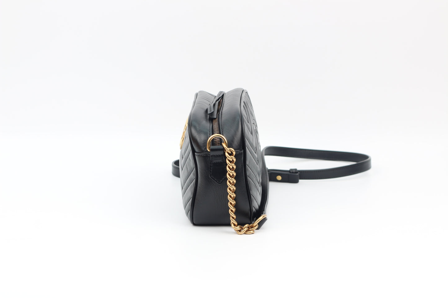 Gucci Black Leather GG Marmont Small Matelassé Chain Crossbody Bag 447632 (V7228330P)