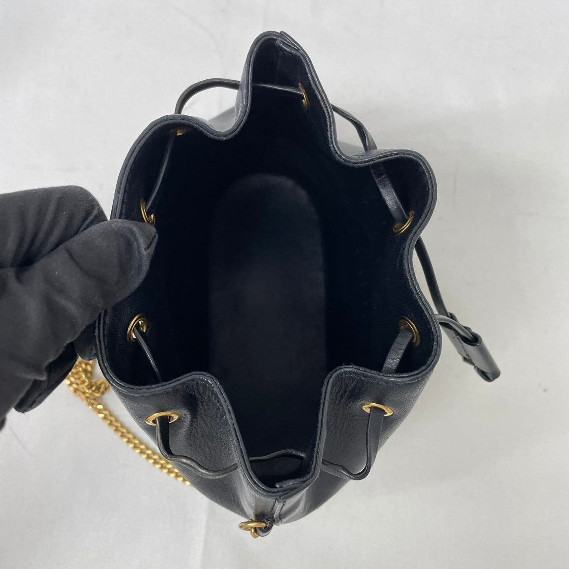 Valentino Black Leather Garavani V Bucket Chain Mini Crossbody Bag XW2P0T83HPF
