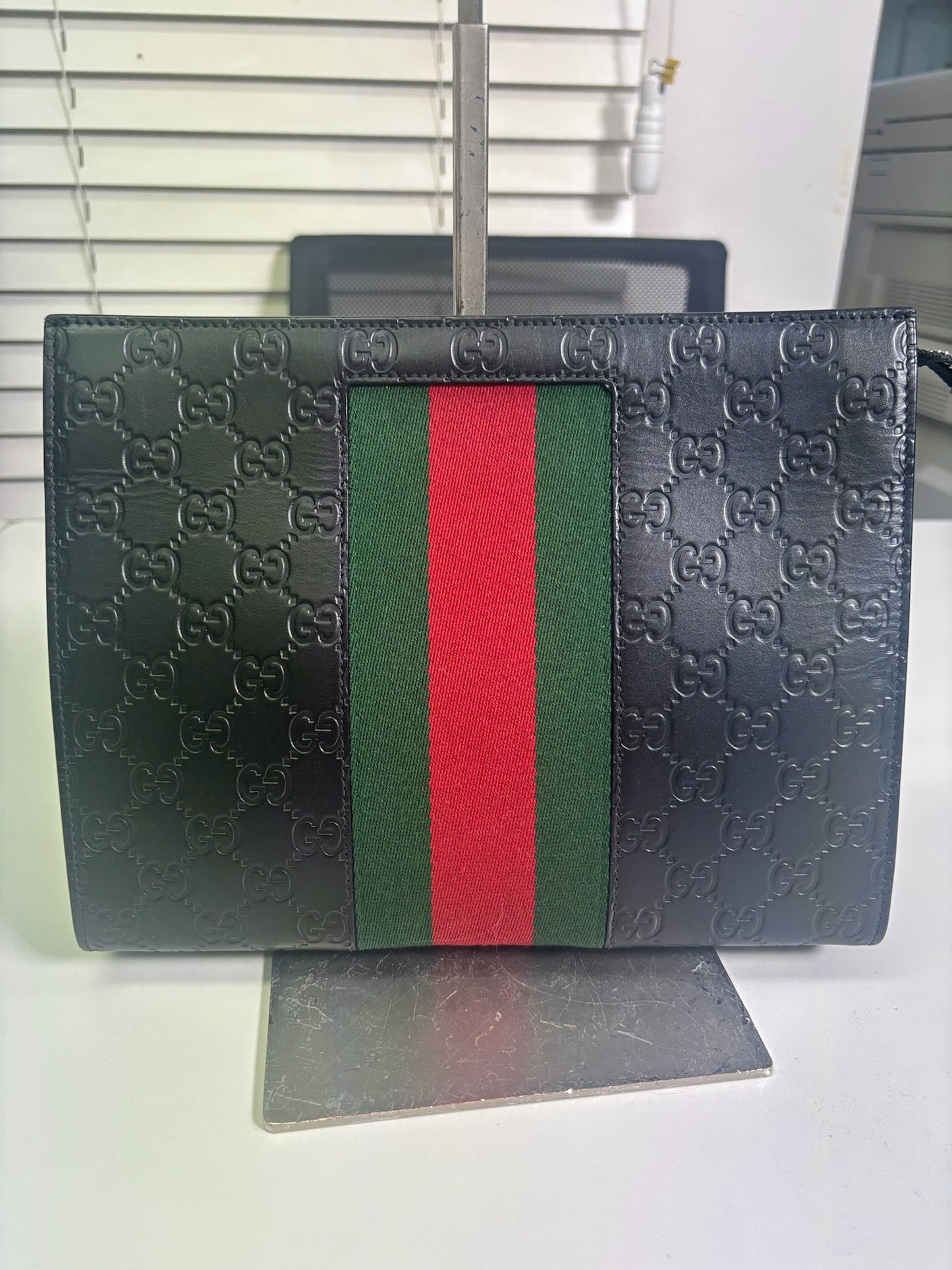 Gucci Black Cima Leather Web Stripe ONE Clutch 475316 (B72151031PD)