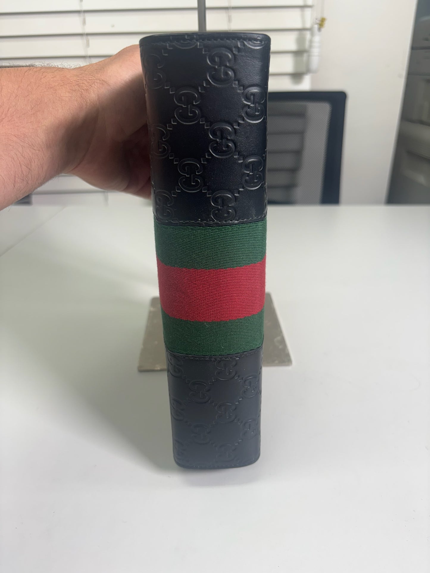 Gucci Black Cima Leather Web Stripe ONE Clutch 475316 (B72151031PD)