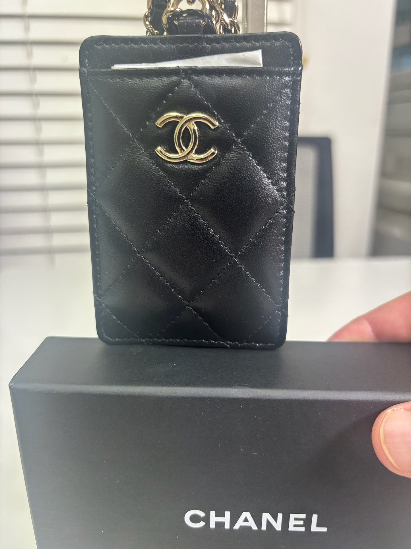 Chanel Black Lambskin Camellia Ribbon Card Holder ONE Necklace AP2159 (V03860427HJ)