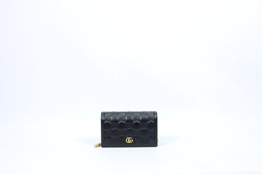 Gucci Black Leather GG Chain Wallet ONE Crossbody Bag 723787