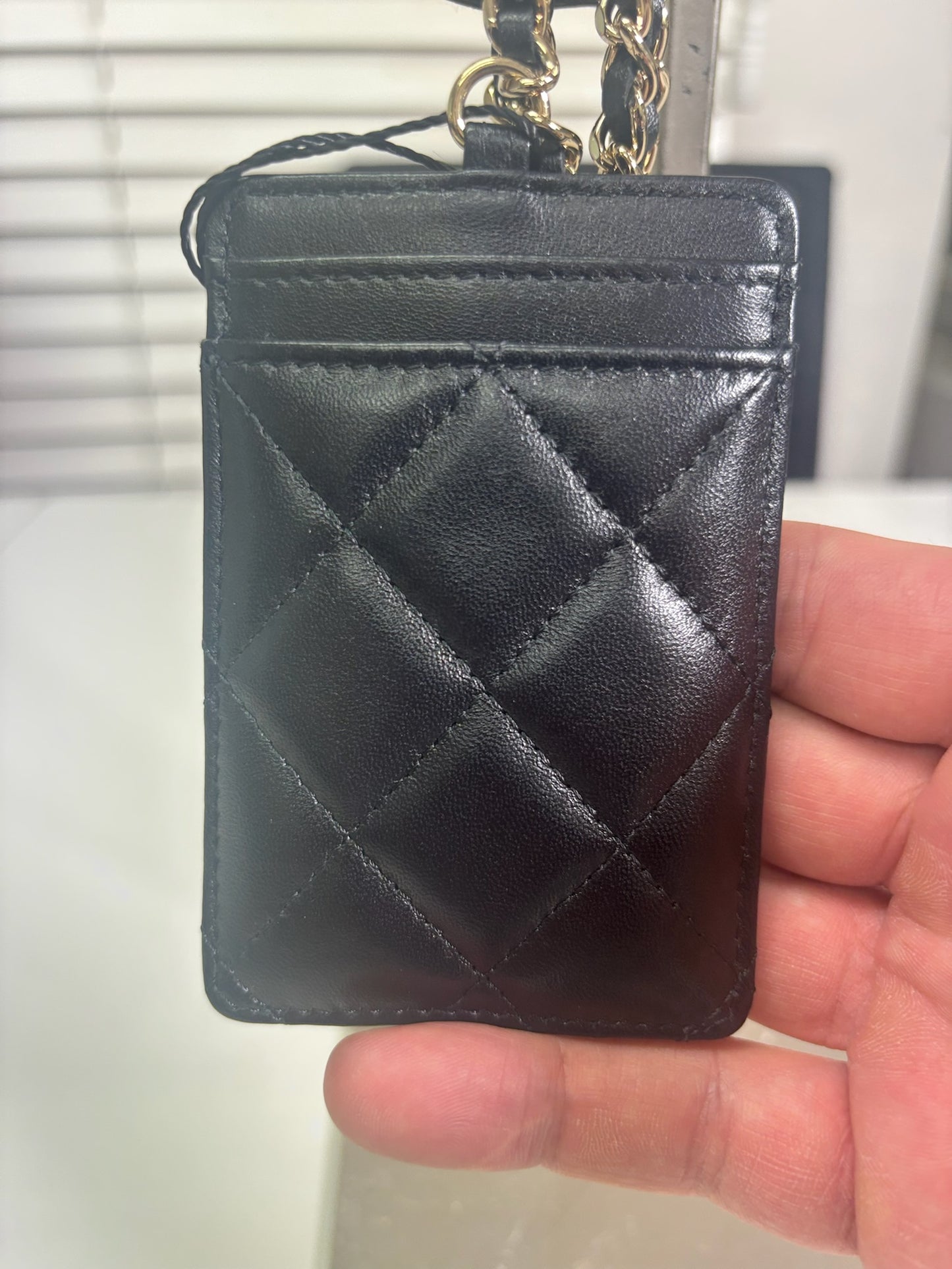 Chanel Black Lambskin Camellia Ribbon Card Holder ONE Necklace AP2159 (V03860427HJ)