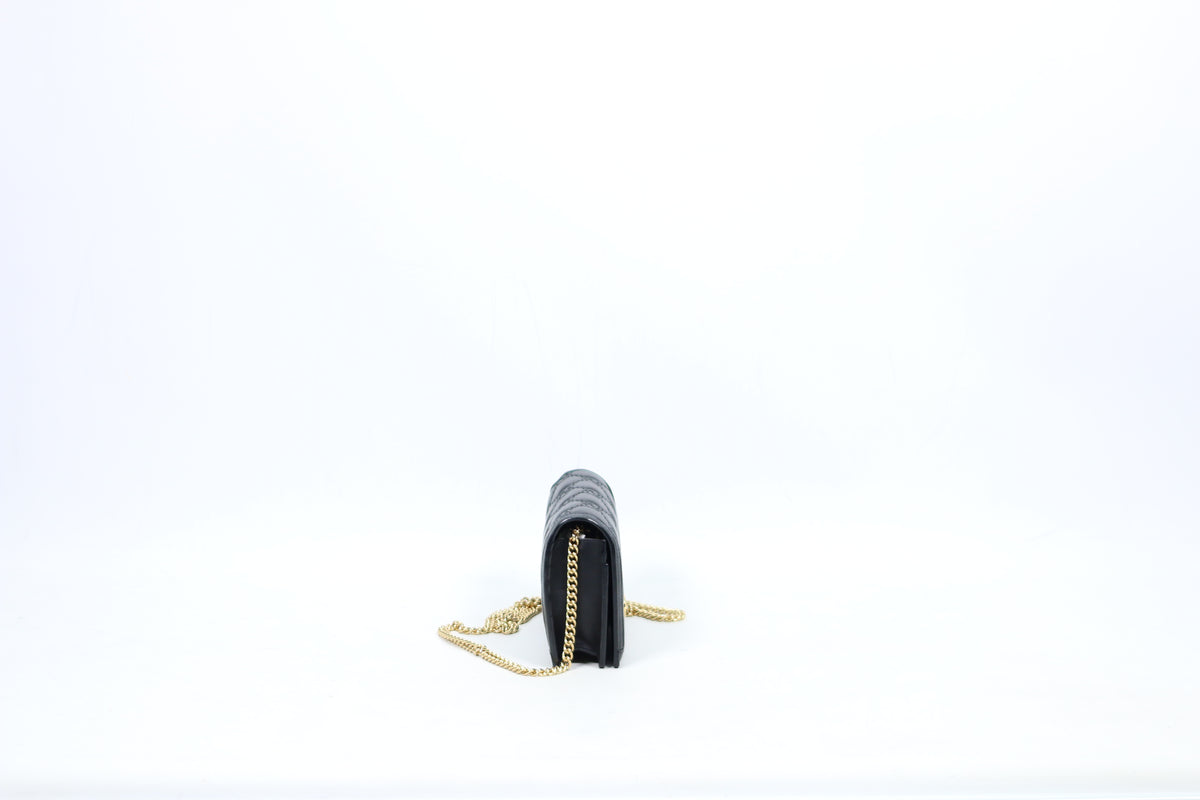 Gucci Black Leather GG Chain Wallet ONE Crossbody Bag 723787
