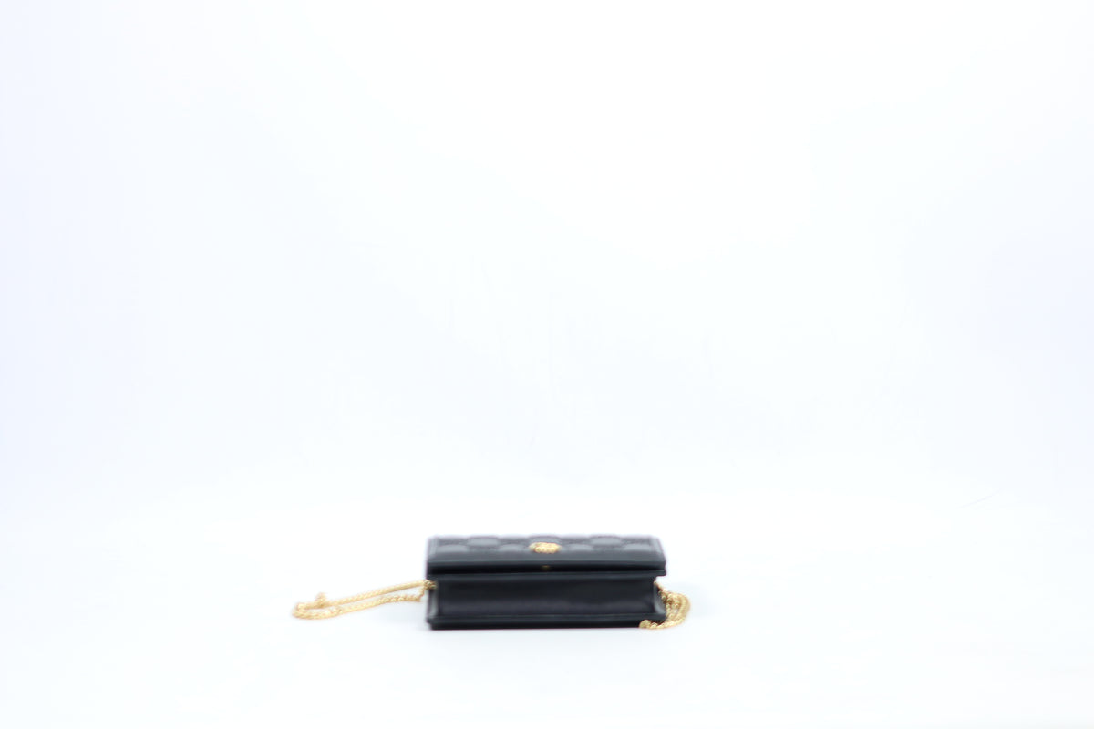 Gucci Black Leather GG Chain Wallet ONE Crossbody Bag 723787