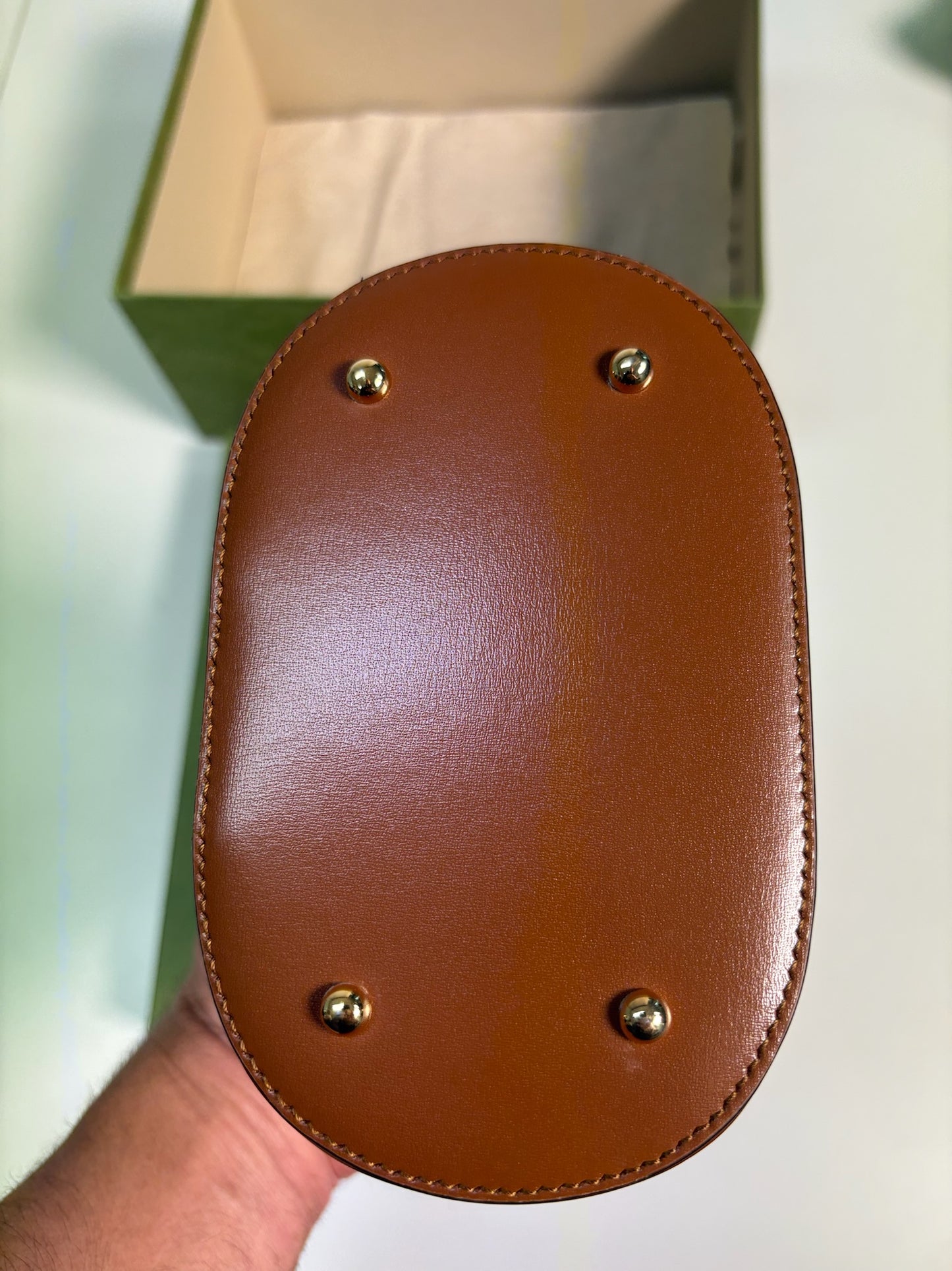 Gucci Brown Leather Vanity Bamboo Top Handle Bag 760200 (B072140728P)