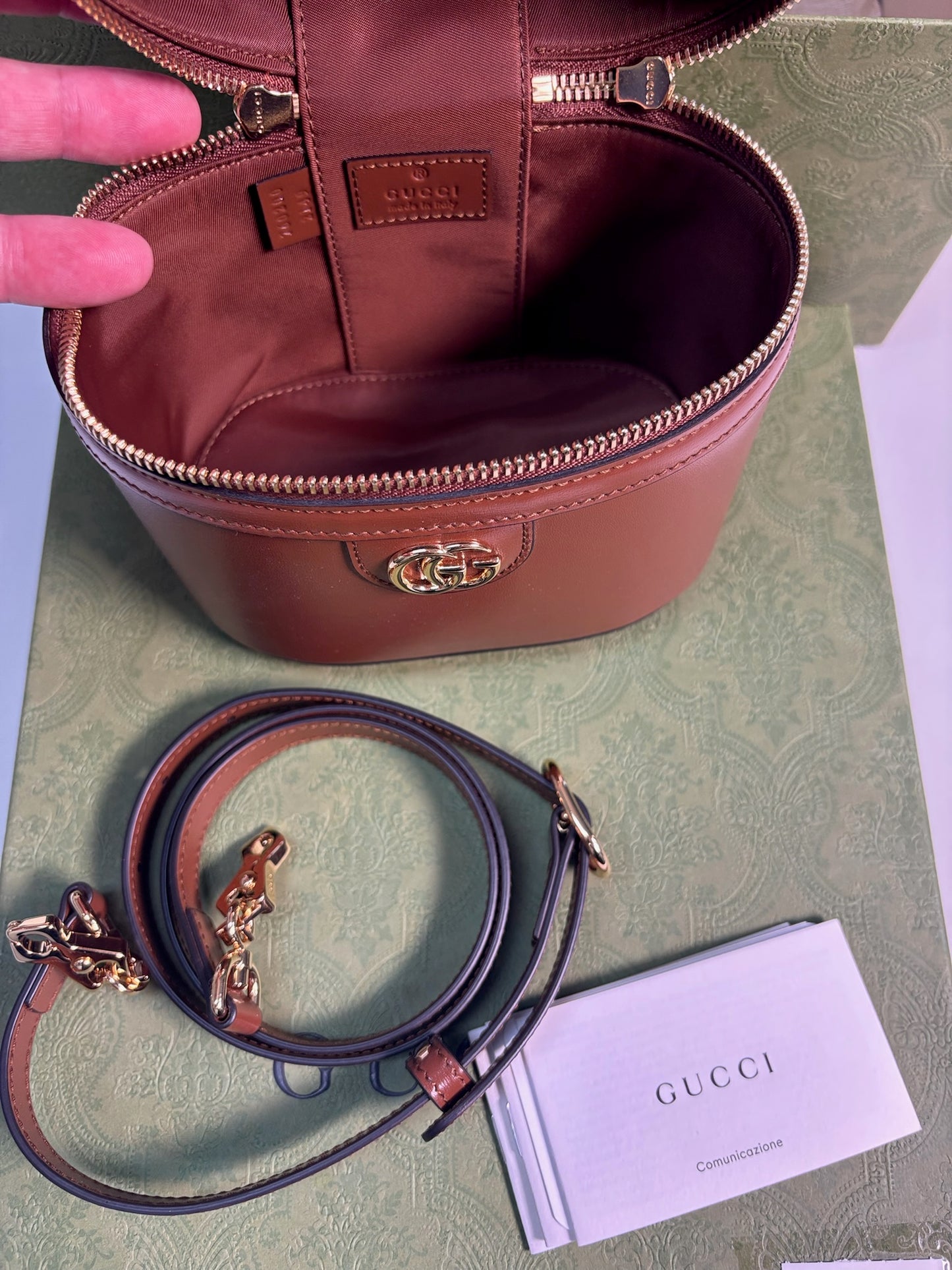 Gucci Brown Leather Vanity Bamboo Top Handle Bag 760200 (B072140728P)