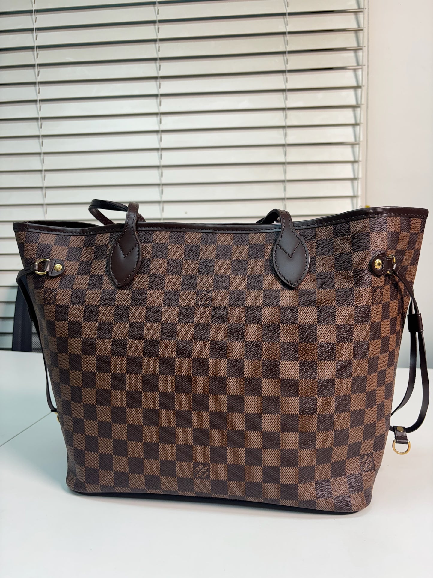 Louis Vuitton PVC Damier Ebene Canvas Neverfull MM Shoulder Bag N41358 (V012150427HJ)