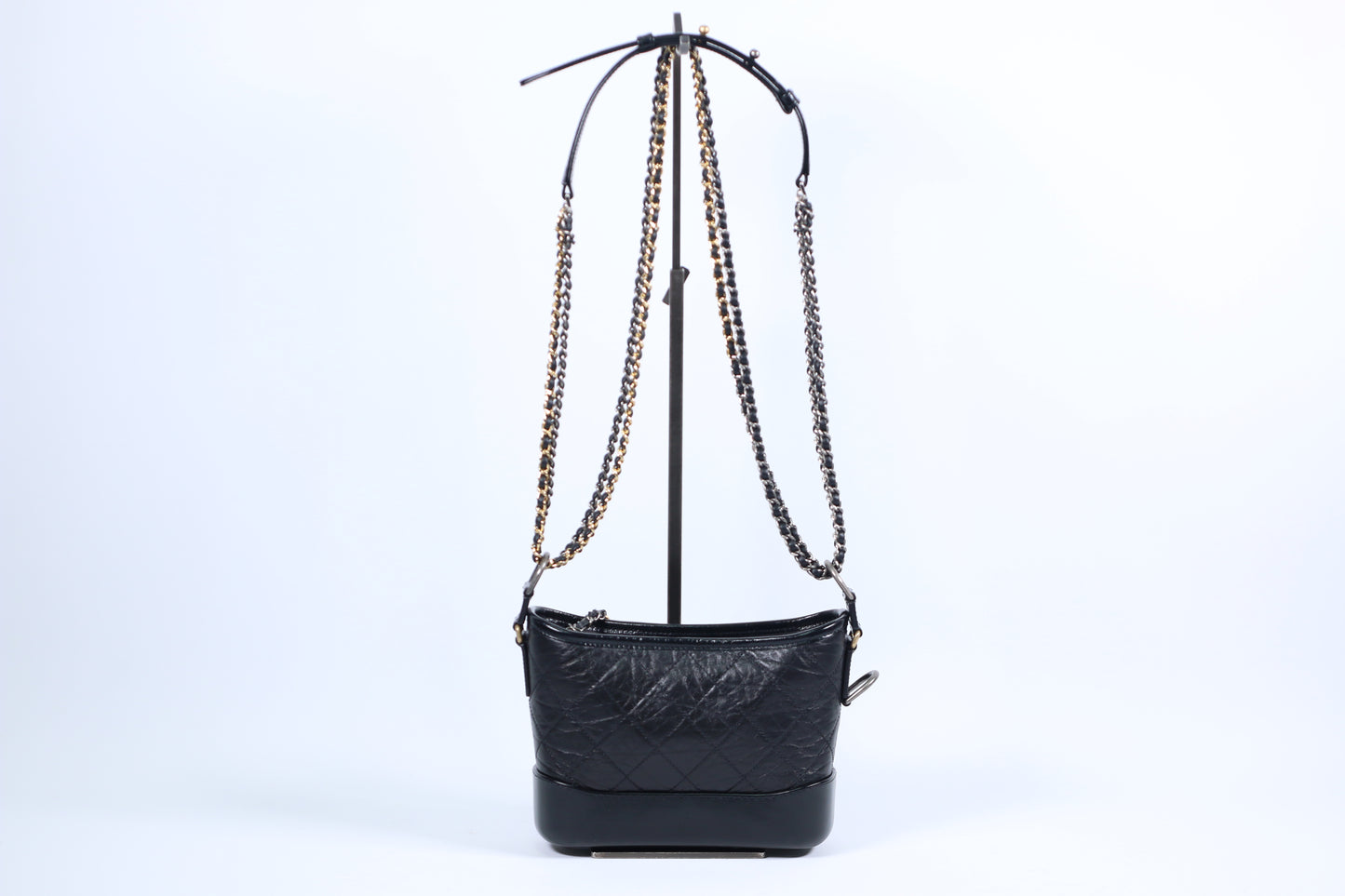 Chanel Black Leather Gabrielle Calfskin Hobo Double Chain Small Shoulder Convertible Crossbody Bag A91810 (V380500414H)
