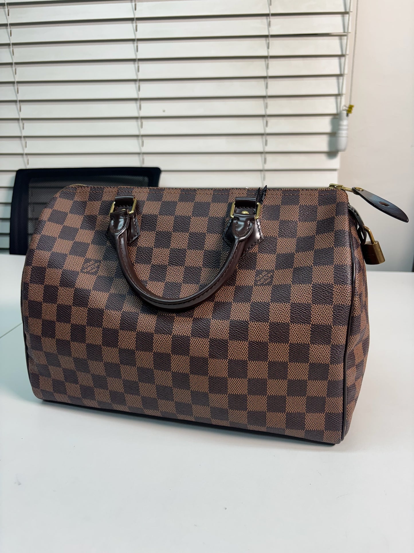 Louis Vuitton Brown PVC Damier Ebene Canvas Speedy 30 Tote Bag N41531 (V1266413PC)