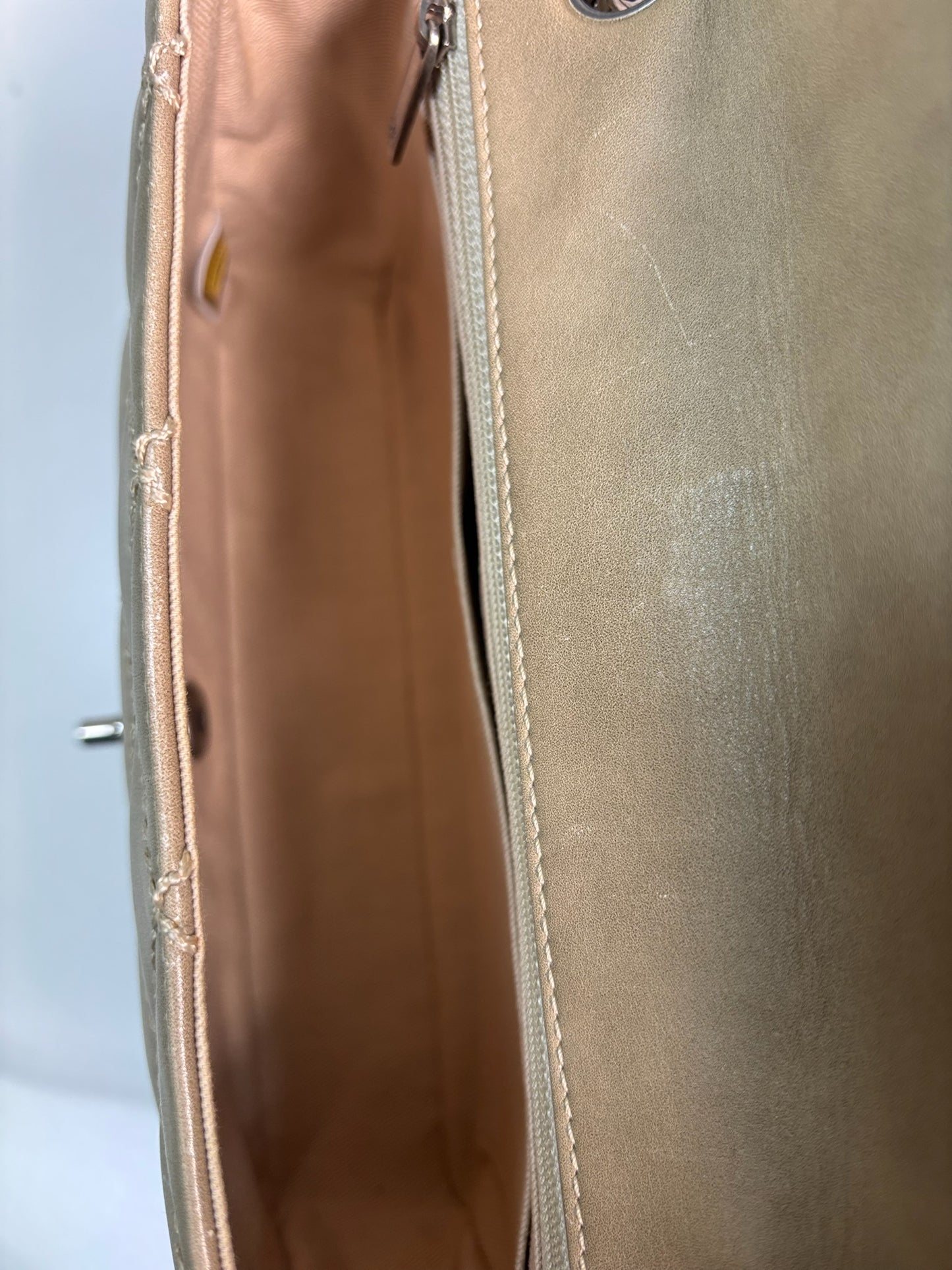 Chanel Wild Stitch Beige Quilted Gold Logo Classic Shoulder Bag (B38130624S)