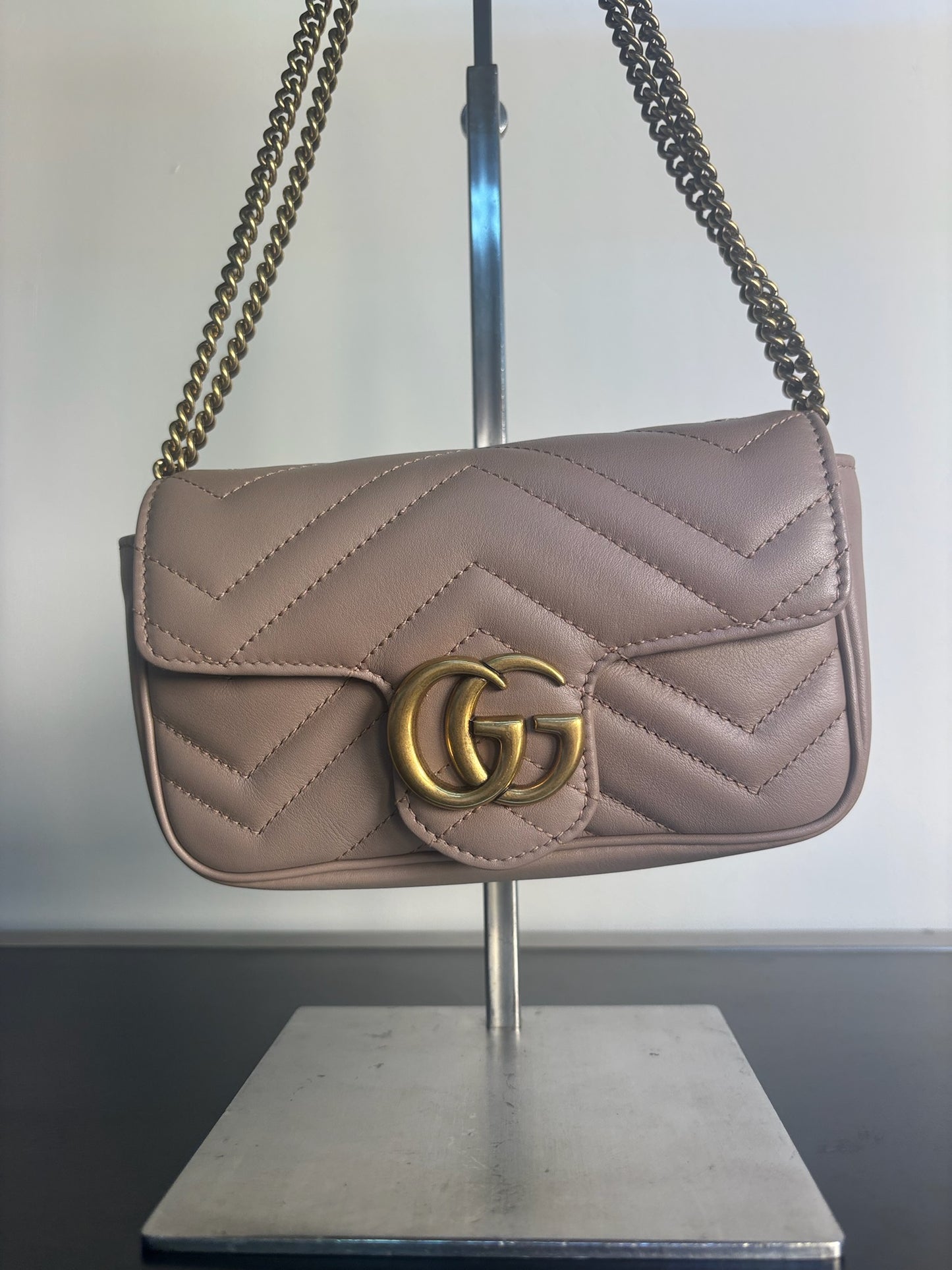 Gucci Indy Pink Leather Marmont Mini Crossbody Bag 476433 (V07250430PD)
