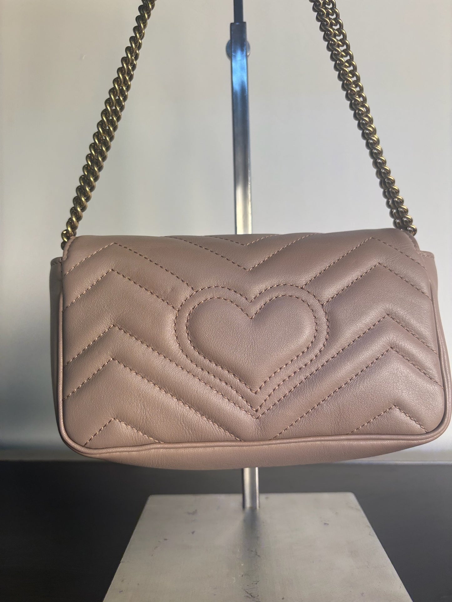 Gucci Indy Pink Leather Marmont Mini Crossbody Bag 476433 (V07250430PD)