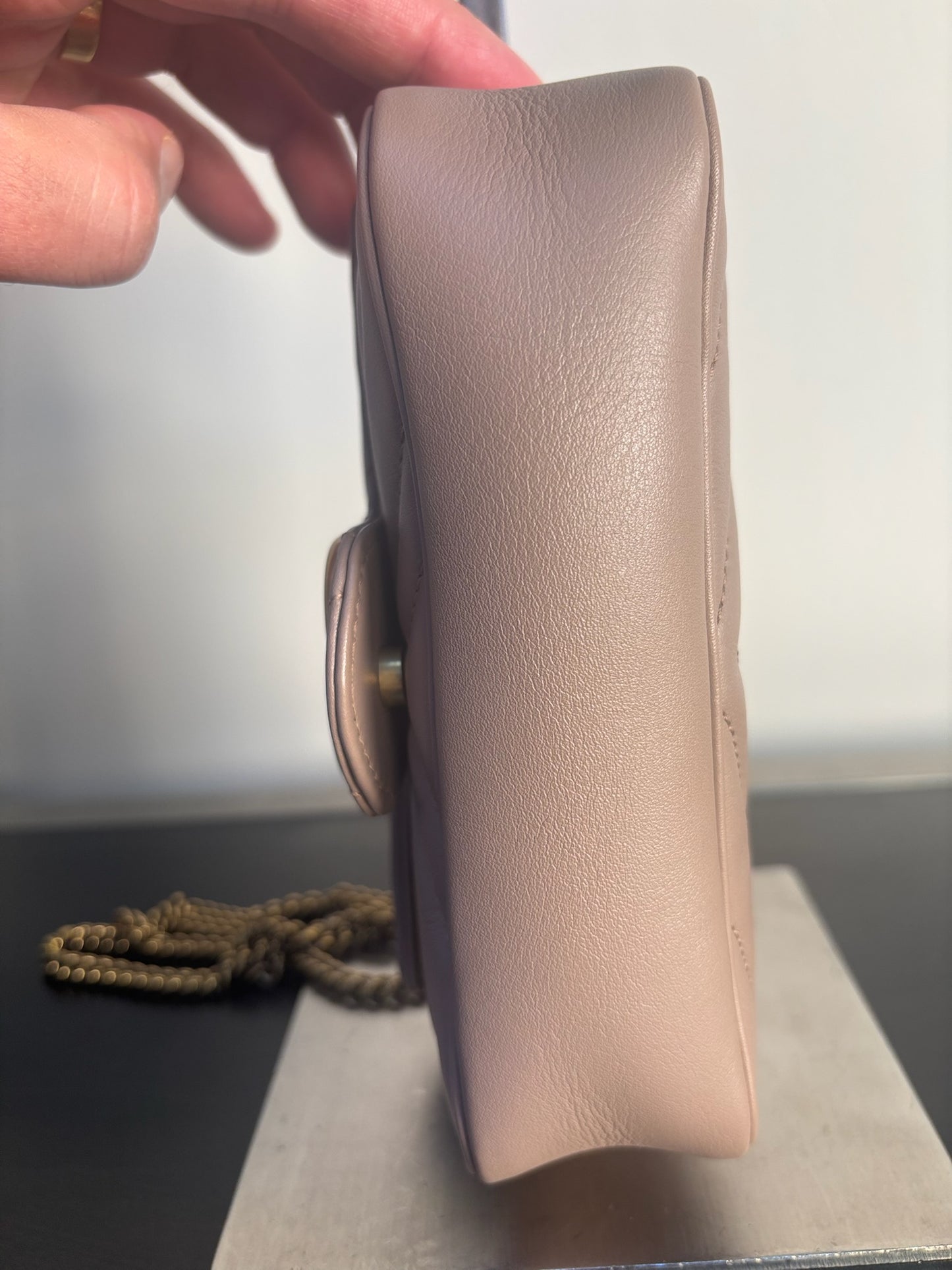 Gucci Indy Pink Leather Marmont Mini Crossbody Bag 476433 (V07250430PD)