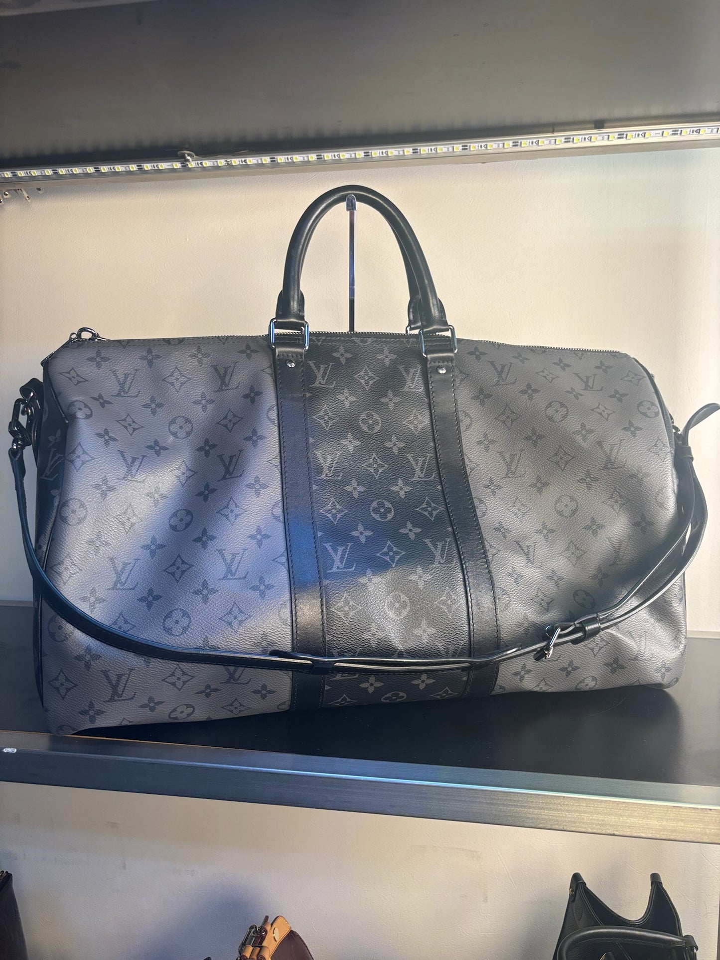 Louis Vuitton Grey PVC Monogram Eclipse Keepall Bandouliere 50 Shoulder Bag M45392 (V12148423HL)