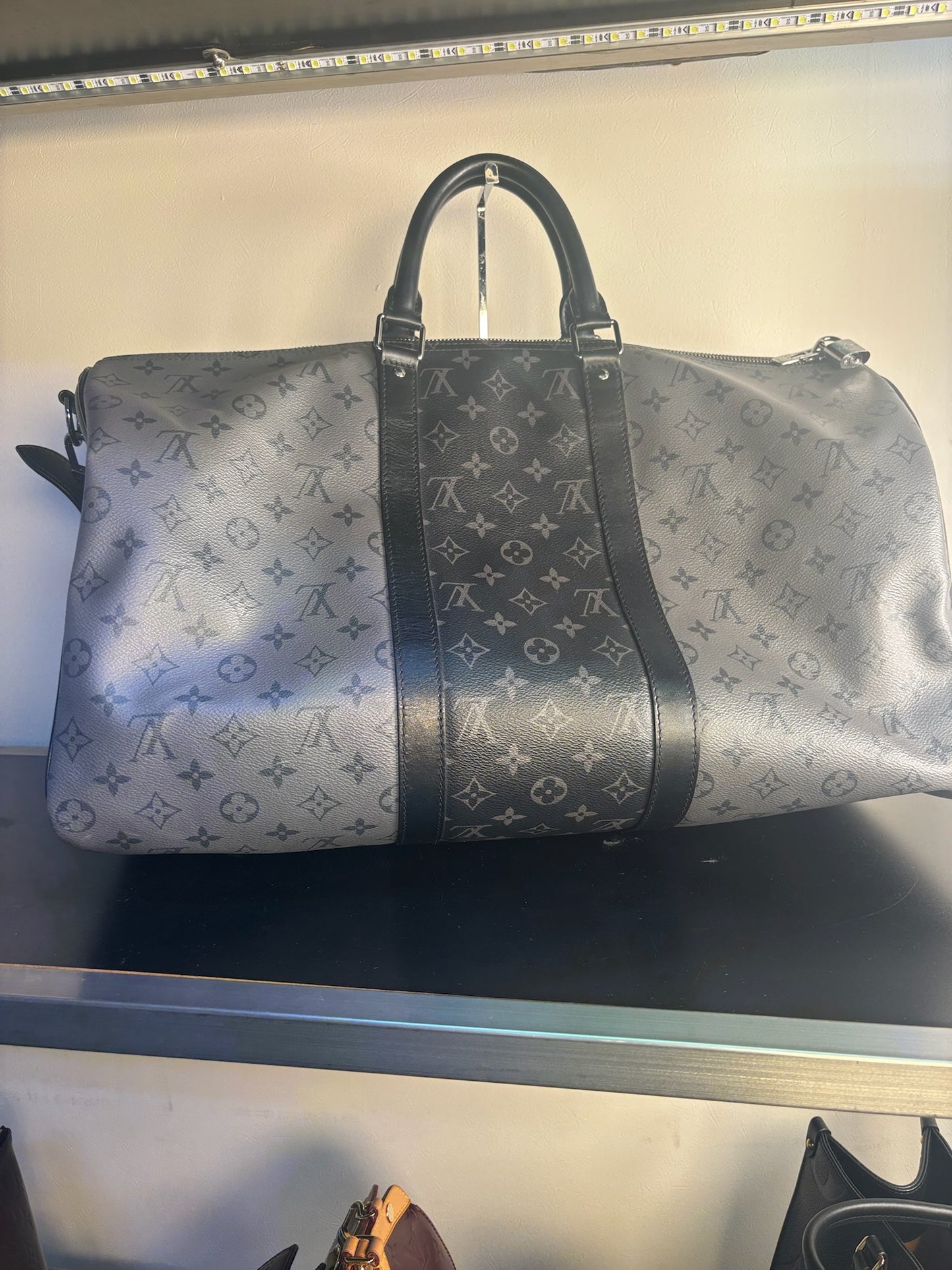 Louis Vuitton Grey PVC Monogram Eclipse Keepall Bandouliere 50 Shoulder Bag M45392 (V12148423HL)