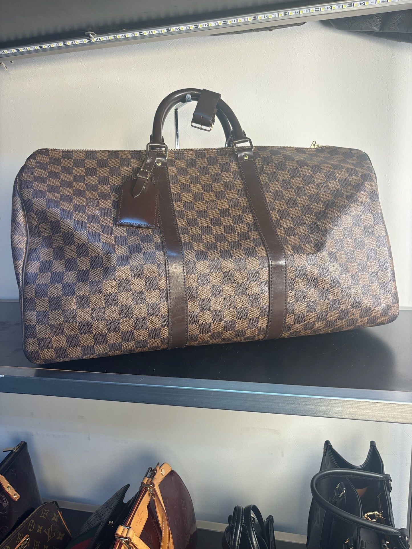 Louis Vuitton Brown PVC Damier Ebene Keepall 50 Tote Bag N41427 (V1235313W)