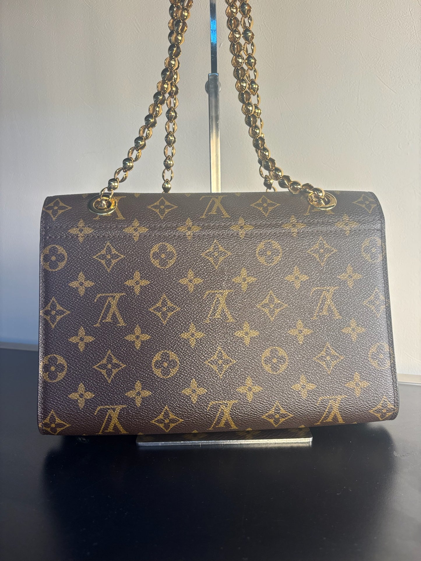 Louis Vuitton Black PVC Monogram Canvas Gold Hardware Chain Victoire One Shoulder Bag M41730 (B12125926HL)