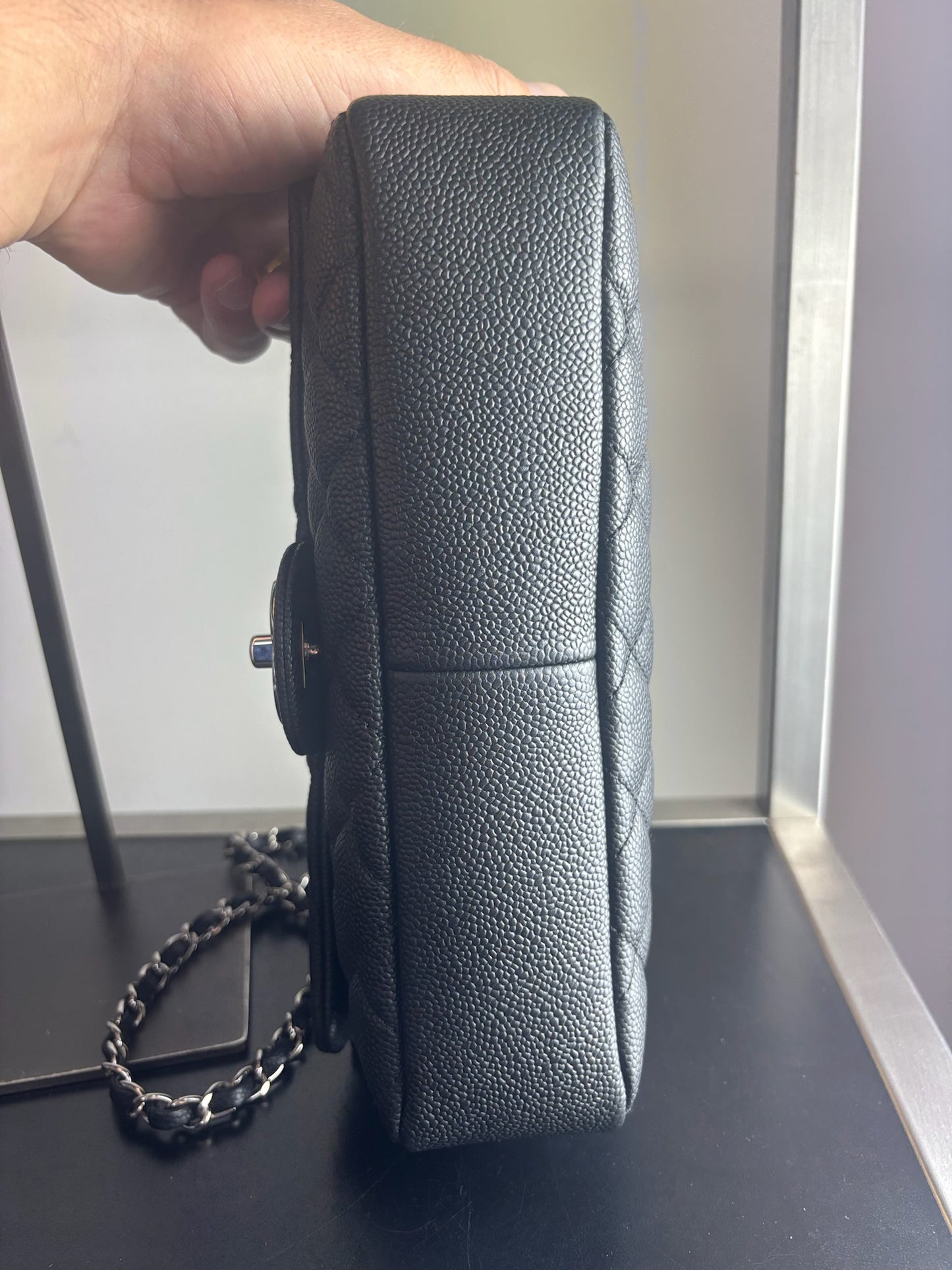 Chanel Classic Handbag in black caviar leather with silver-tone hardware