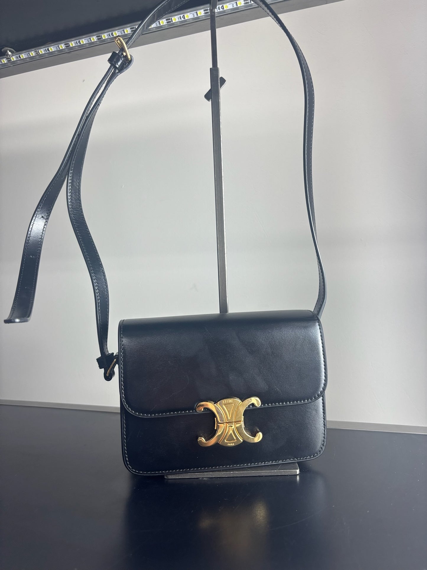 Celine Teen Triomphe bag in black shiny calfskin leather