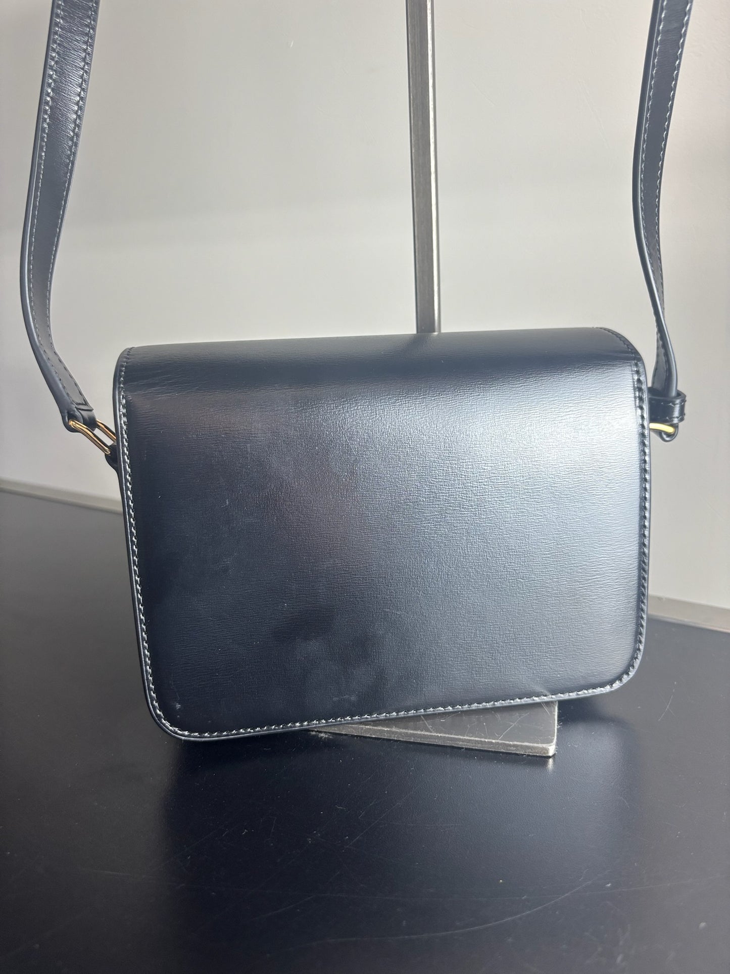 Celine Teen Triomphe bag in black shiny calfskin leather