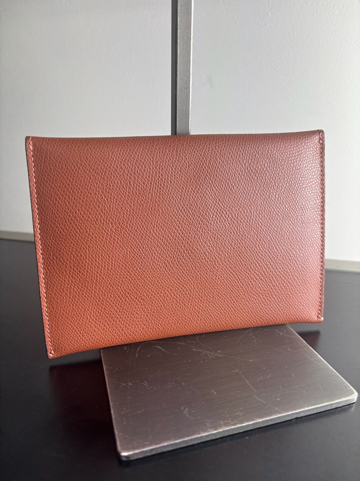 Fendi F Flat mini pouch clutch in orange pebbled leather
